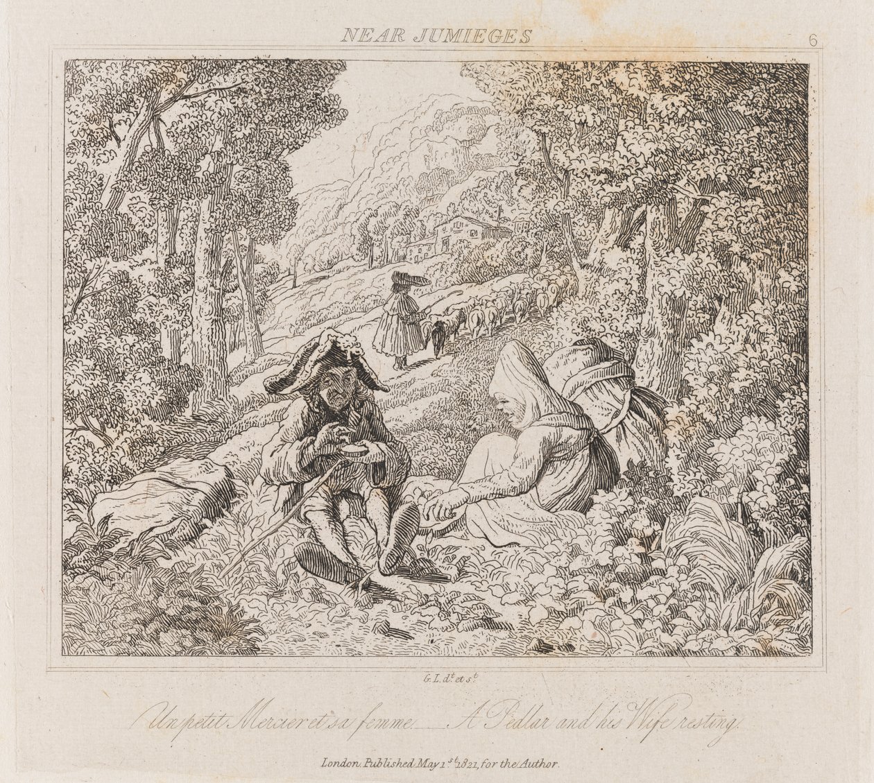 Selger og hustru nær Jumieges, ca. 1821 (radering) av George Robert Lewis
