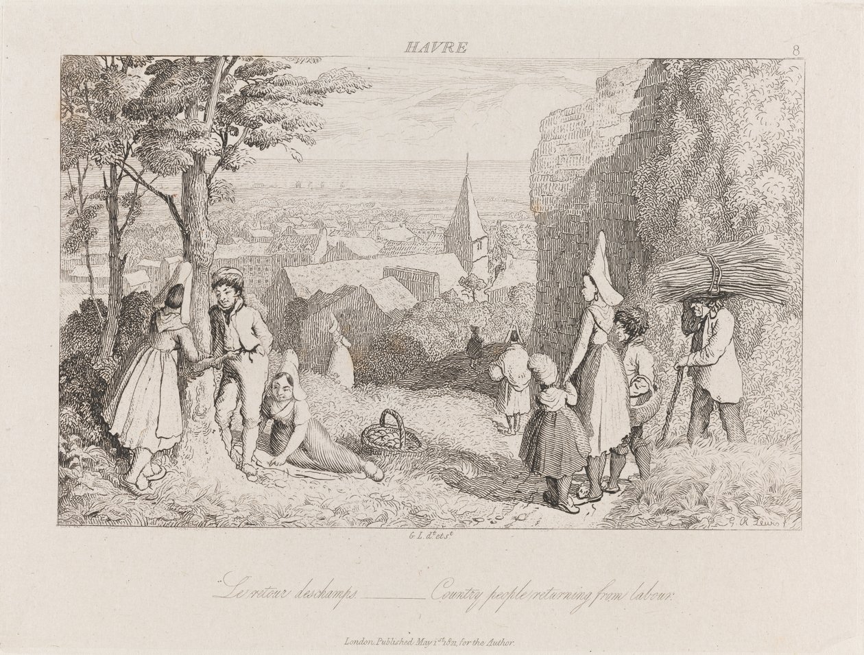 Returning From Labor, Havre, ca. 1821 (radering) av George Robert Lewis