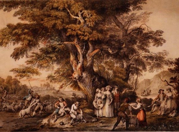 Sommer: Saueklipping, ca. 1780 (akvarell og kroppsfarge på papir) av George Robertson