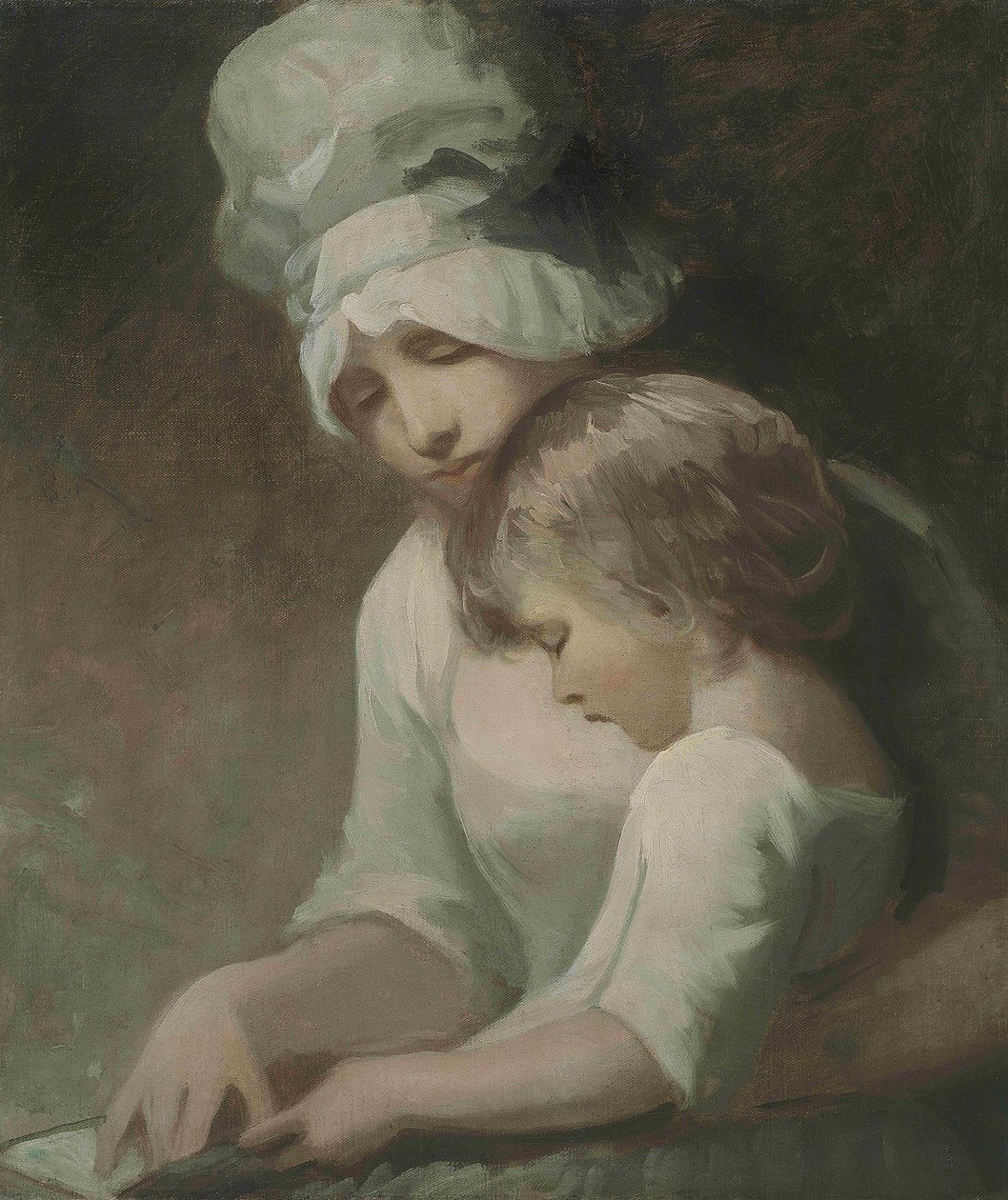 En mor og et barn som leser fru Cumberland og hennes sønn av George Romney