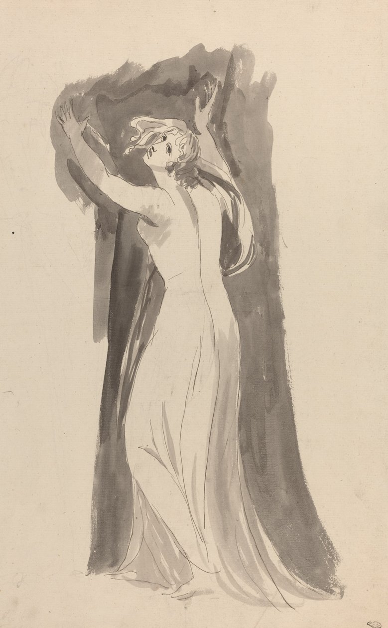 En studie av Miranda for "The Tempest" av George Romney