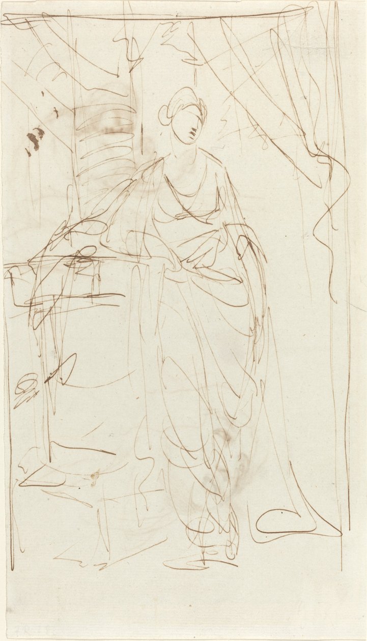 En elegant dame i klassisk kjole [recto] av George Romney