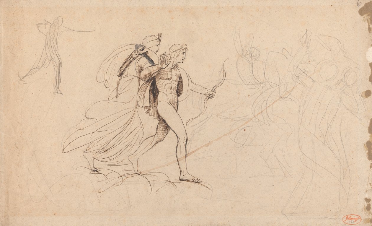 Apollo, Diana og rytteren i «Niobes barns død» av George Romney