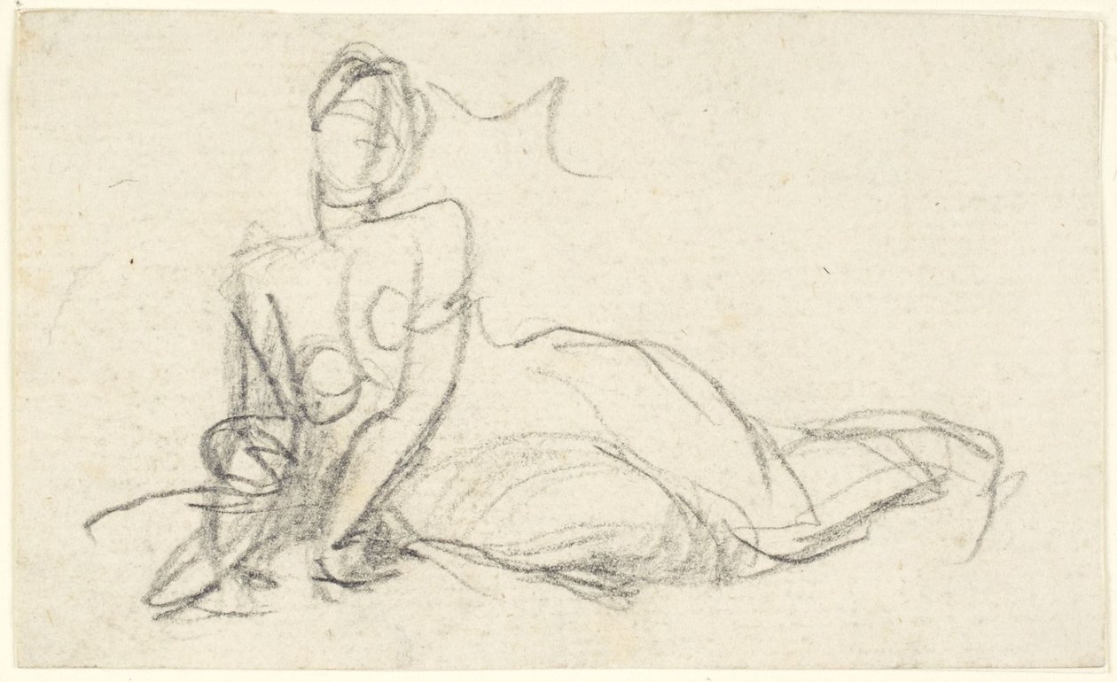 Kvinneskikkelse sittende på bakken av George Romney