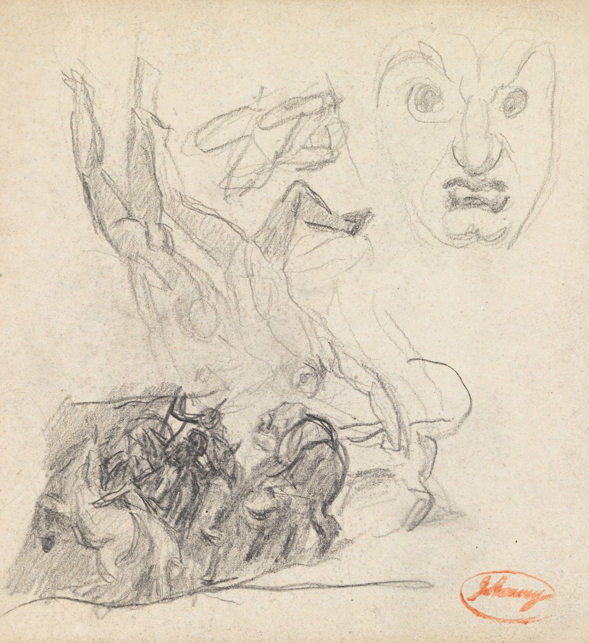 Studie i figurkomposisjon nr. 21 med et ansikt av George Romney