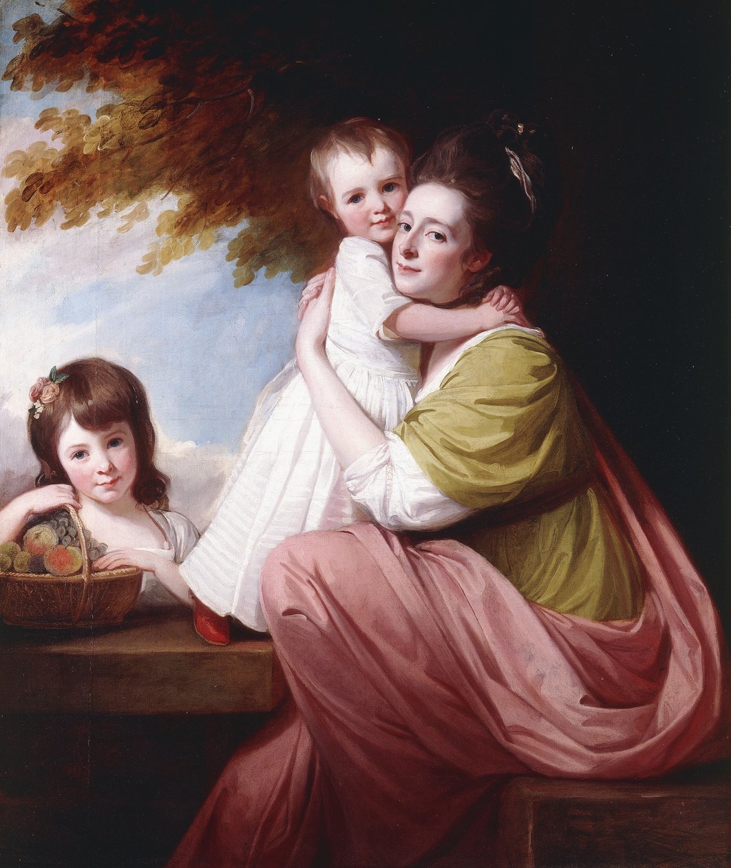 Gruppeportrett av Dorothy Stables og hennes døtre, Harriet og Maria, trekvart-lengde, 1777-78 av George Romney