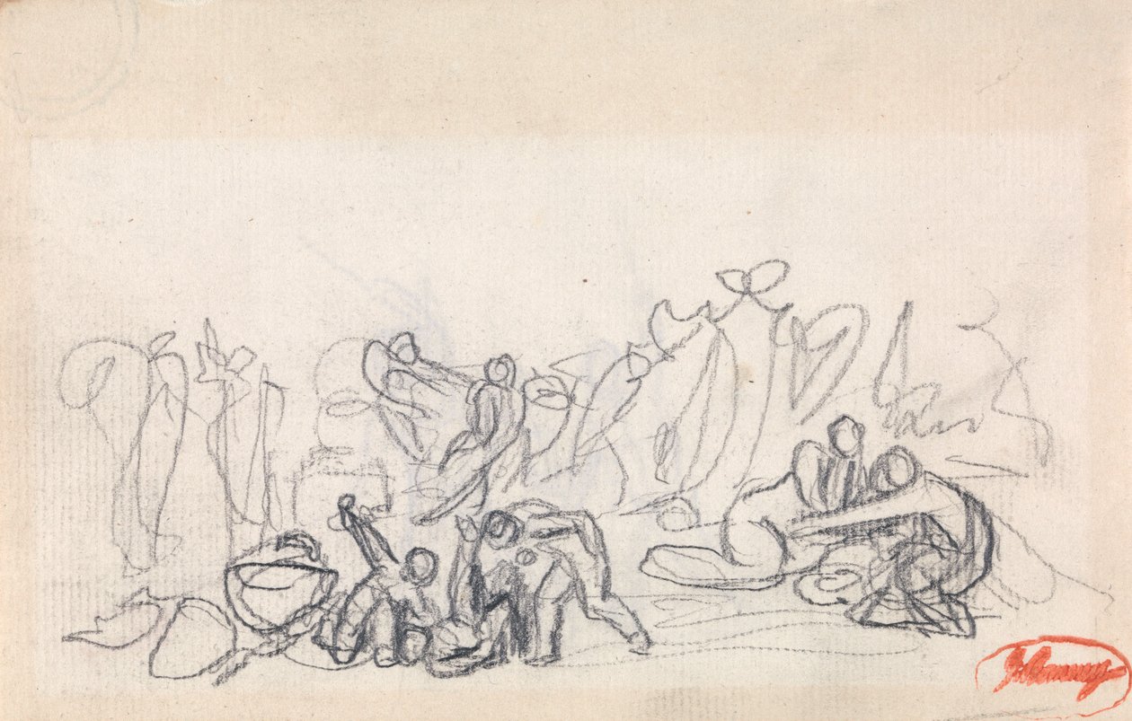 En gruppe figurer, muligens kvinner og barn som leker av George Romney