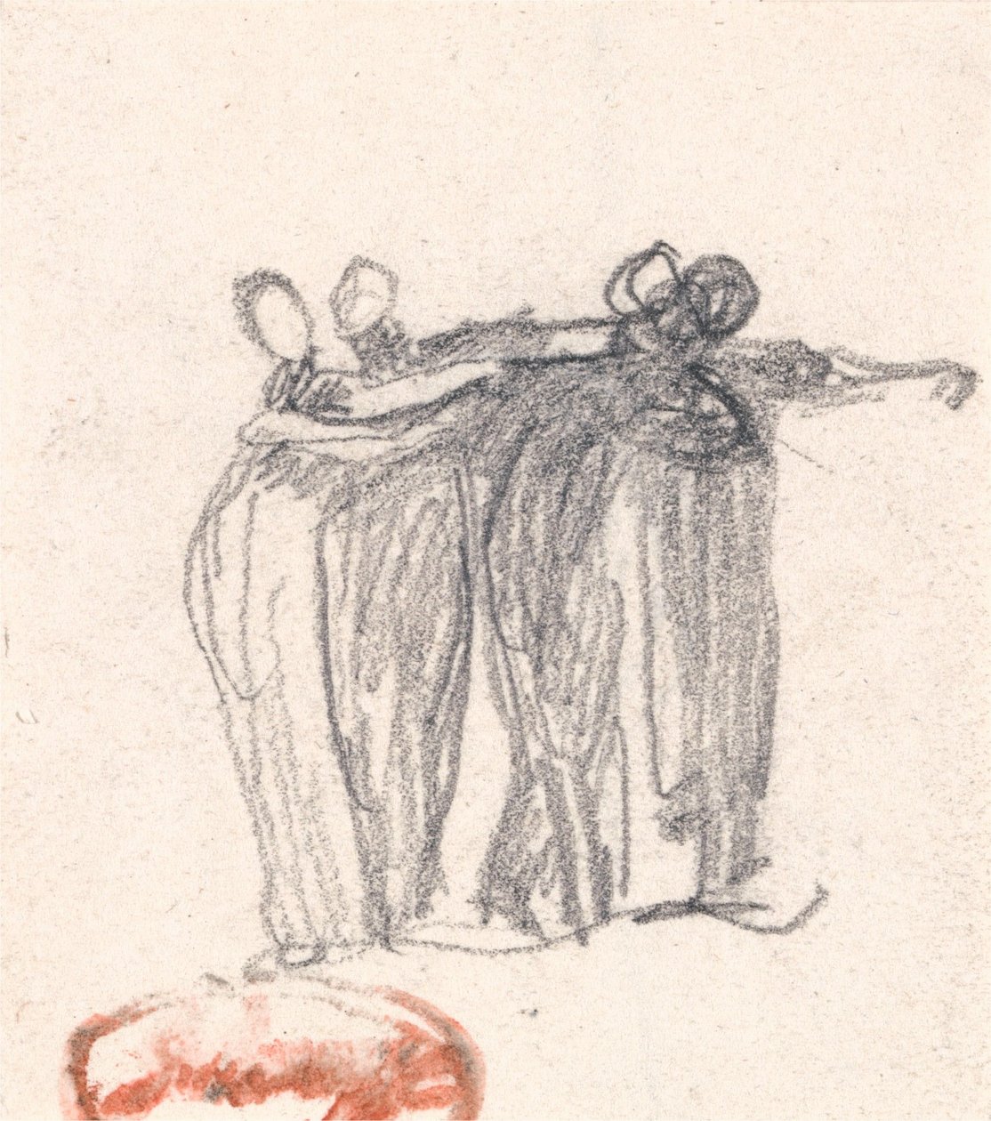 En gruppe på fire kvinner som omfavner hverandre av George Romney