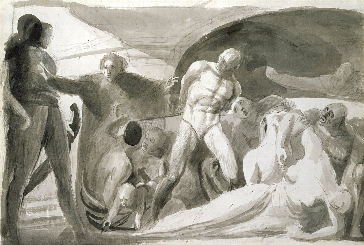 Howard besøker en Lazaretto (penn og blekk og vask på papir) av George Romney