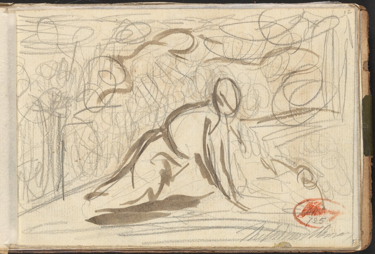 Knelende figur, omgitt av andre figurer av George Romney