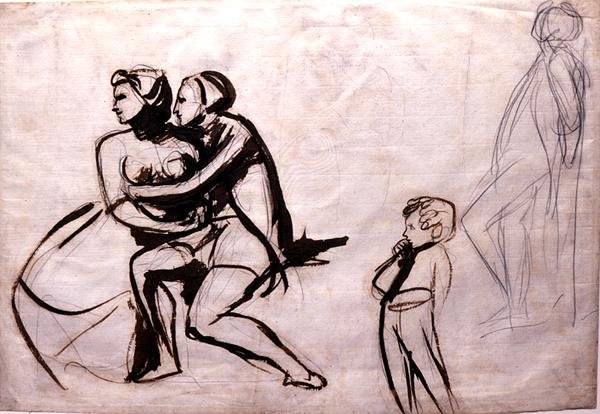 Lovers Espied by a Child (penn- og blekkvask) av George Romney