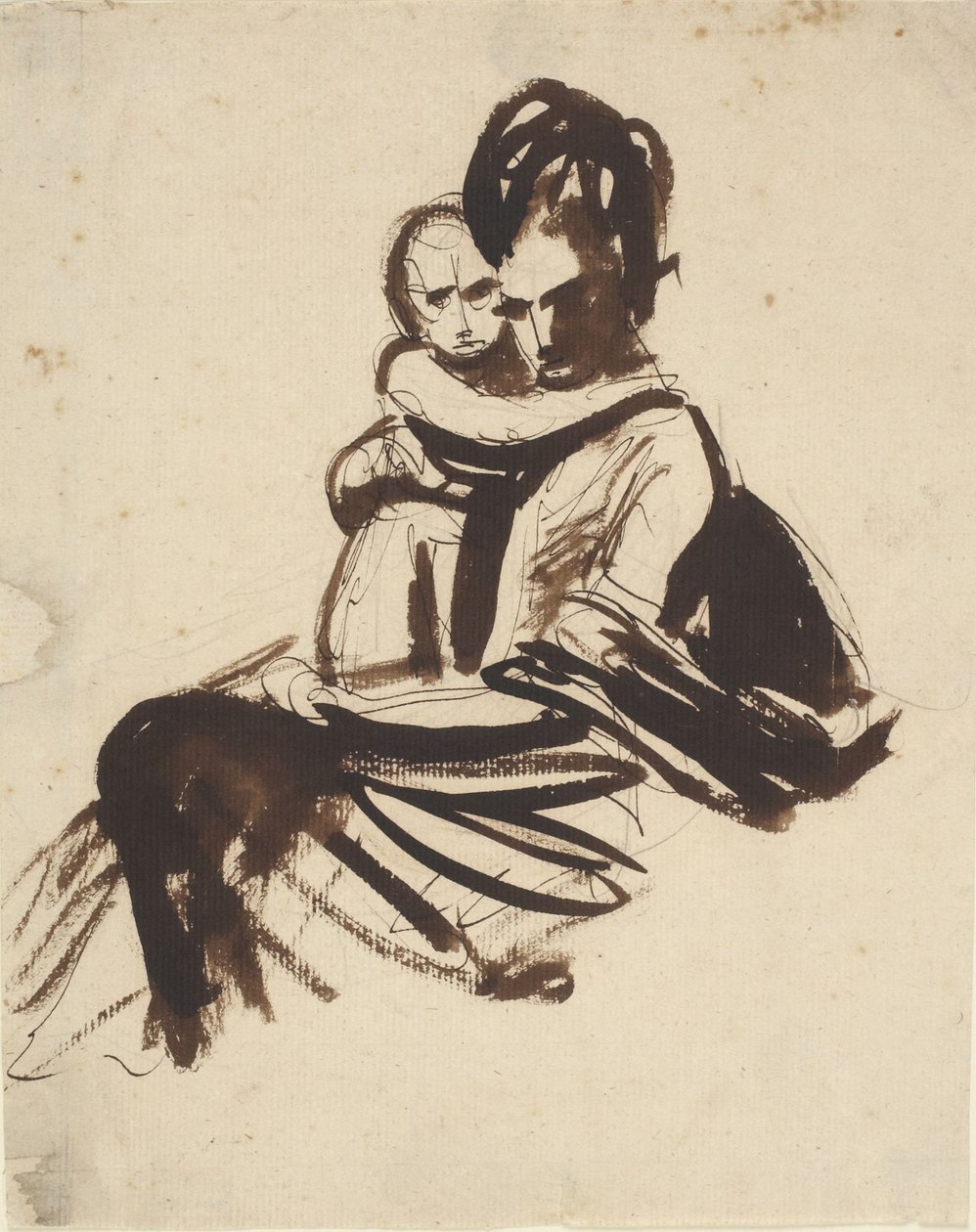 Portrettstudie av en sittende kvinne som holder et barn av George Romney