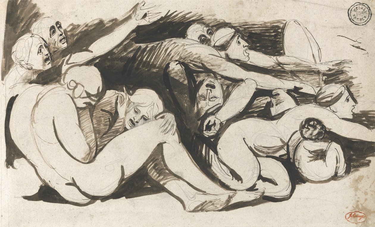 Fengselsscene (pensel og blekk over grafitt på papir) av George Romney