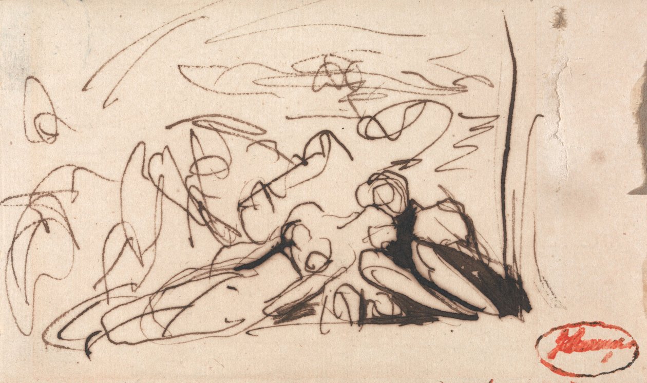 En liggende kvinne omgitt av to figurer av George Romney