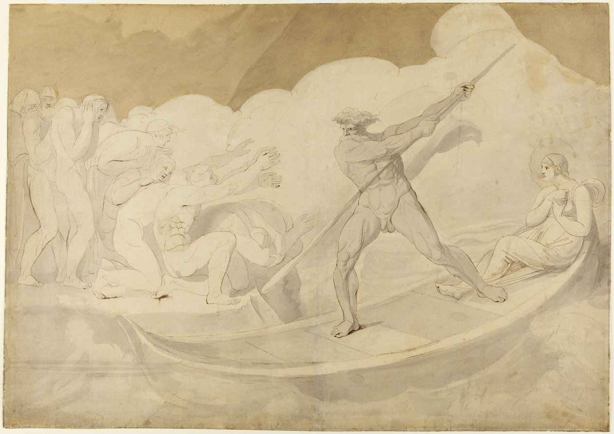 Psyche ble fraktet over Styx fra Apuleius, *Den gylne esel*, VI, 18 av George Romney