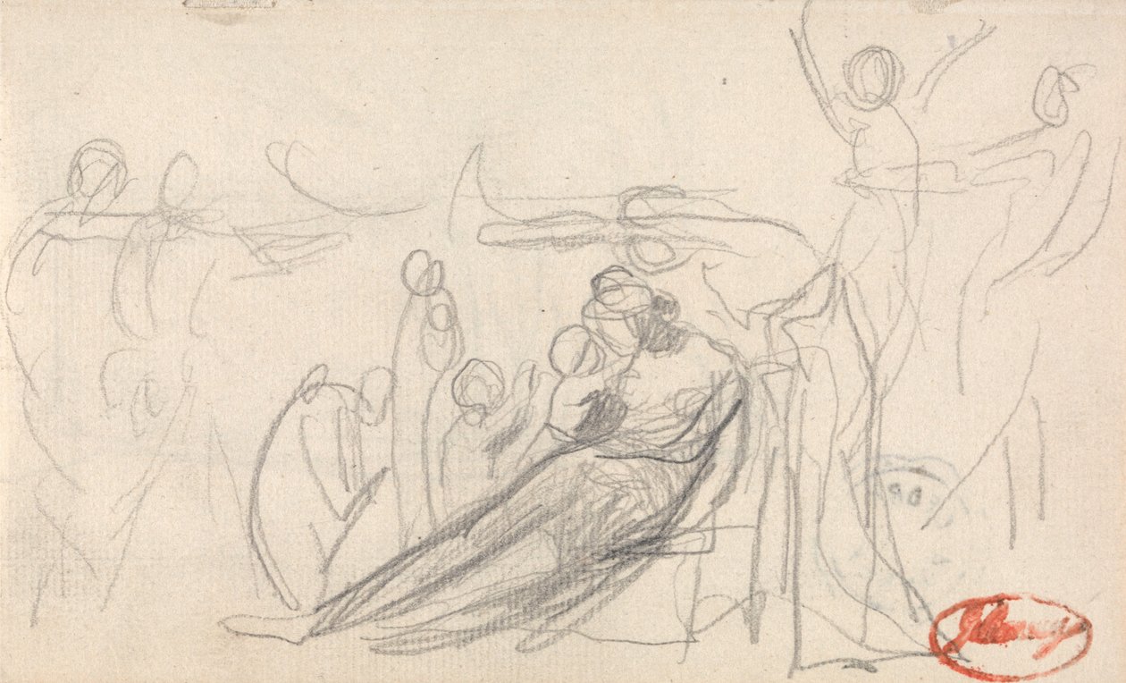 Liggende figur med barn og andre figurer av George Romney