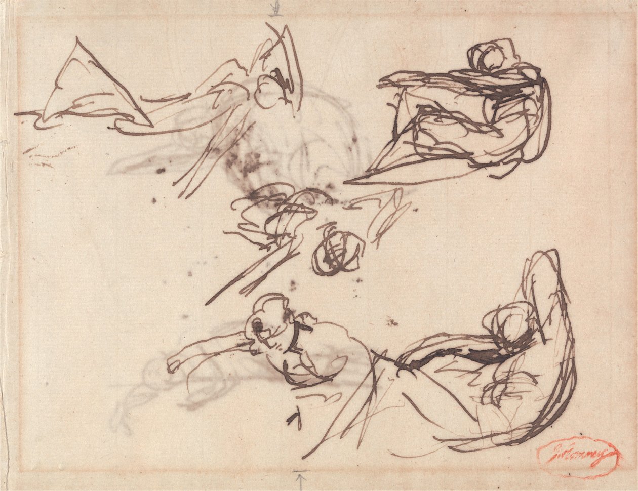 Skisser av liggende og knelende figurer av George Romney