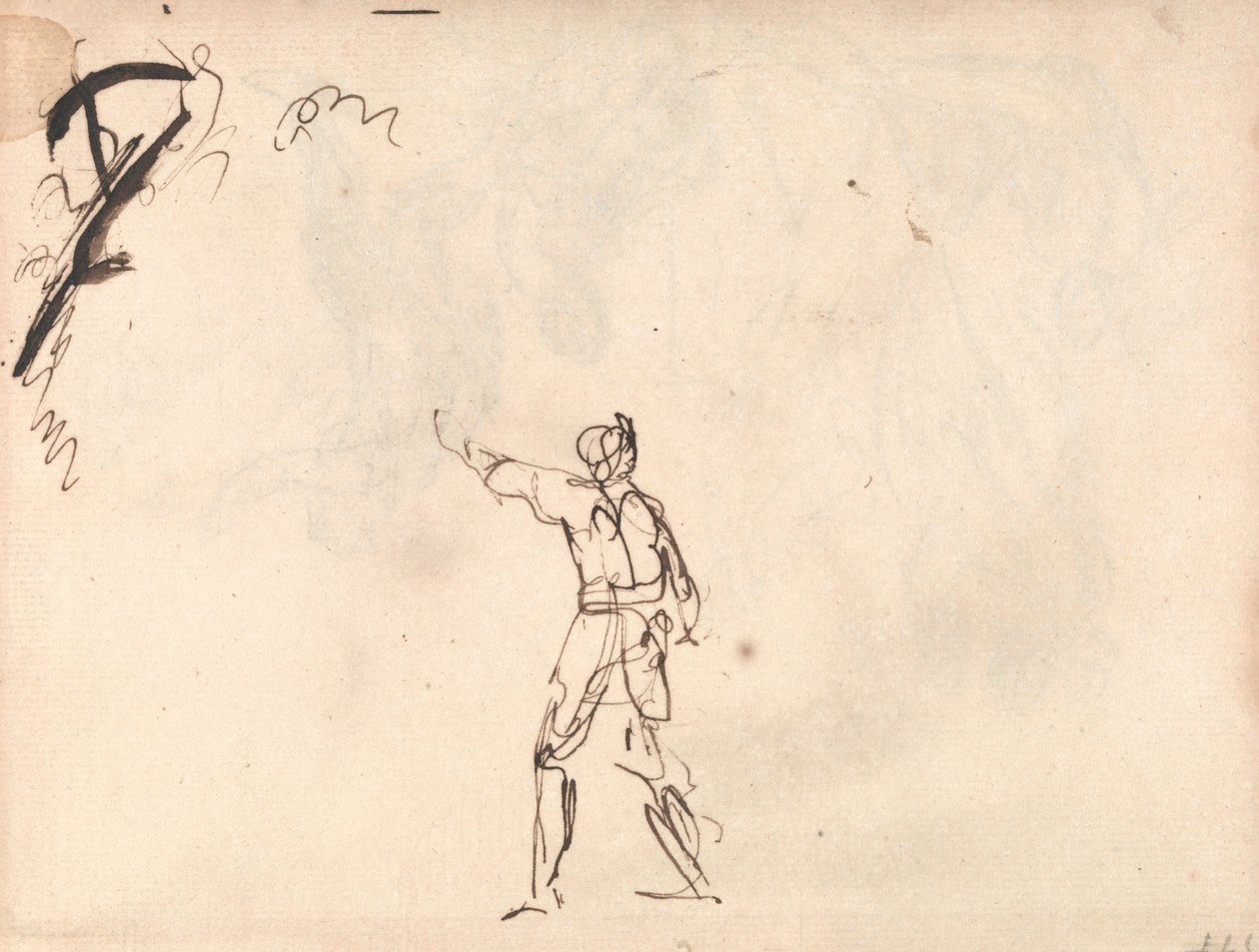Stående figur med armen løftet, muligens Macbeth av George Romney