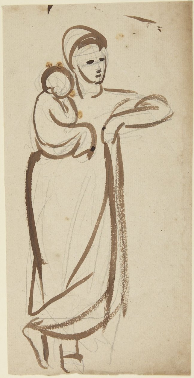 Stående kvinnefigur som holder et barn av George Romney