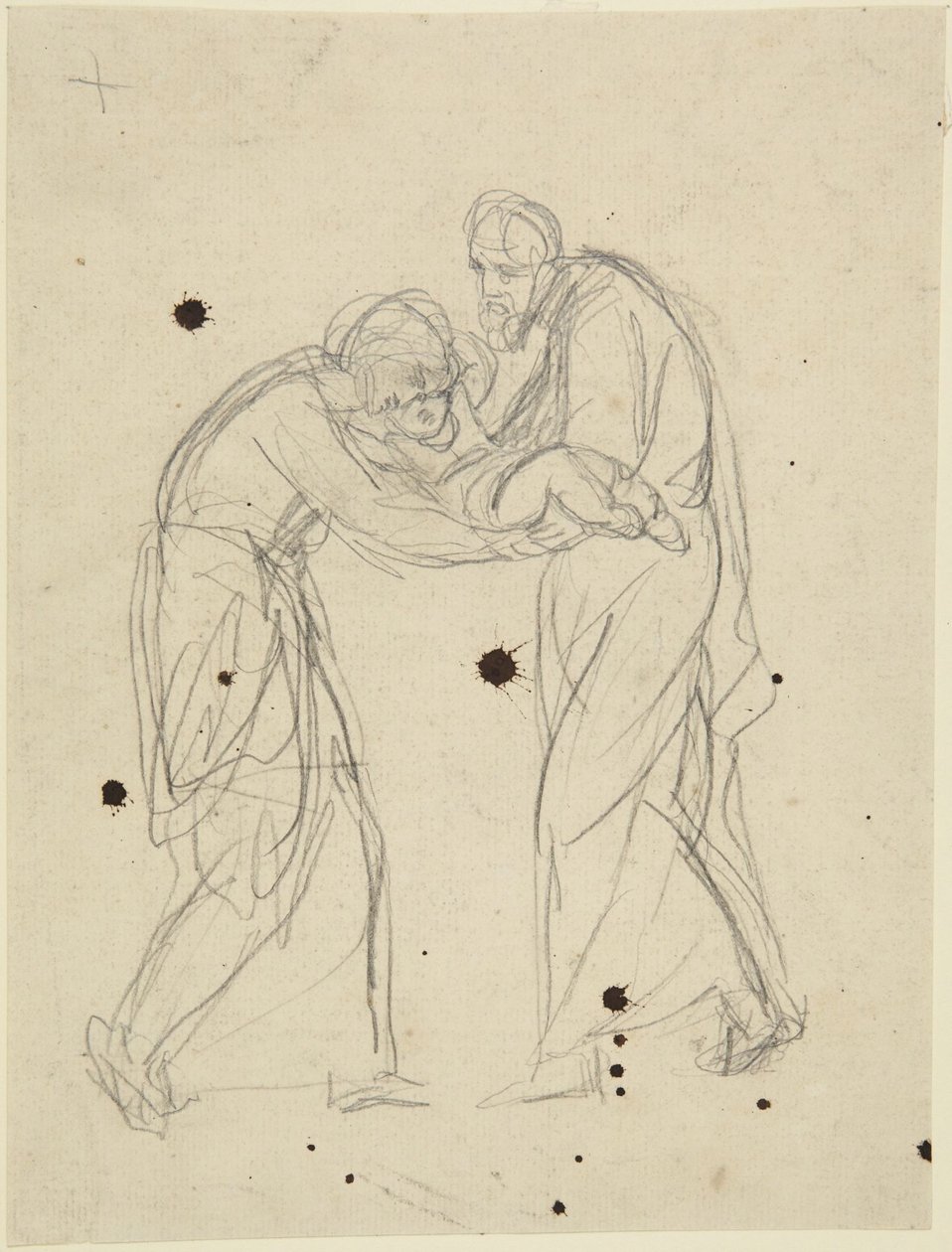 Stående mannlige og kvinnelige figurer som holder et spedbarn av George Romney