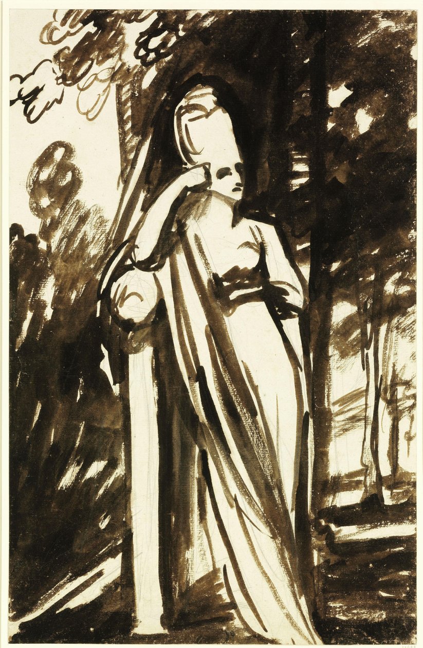 Kvinne som står ved en stele av George Romney