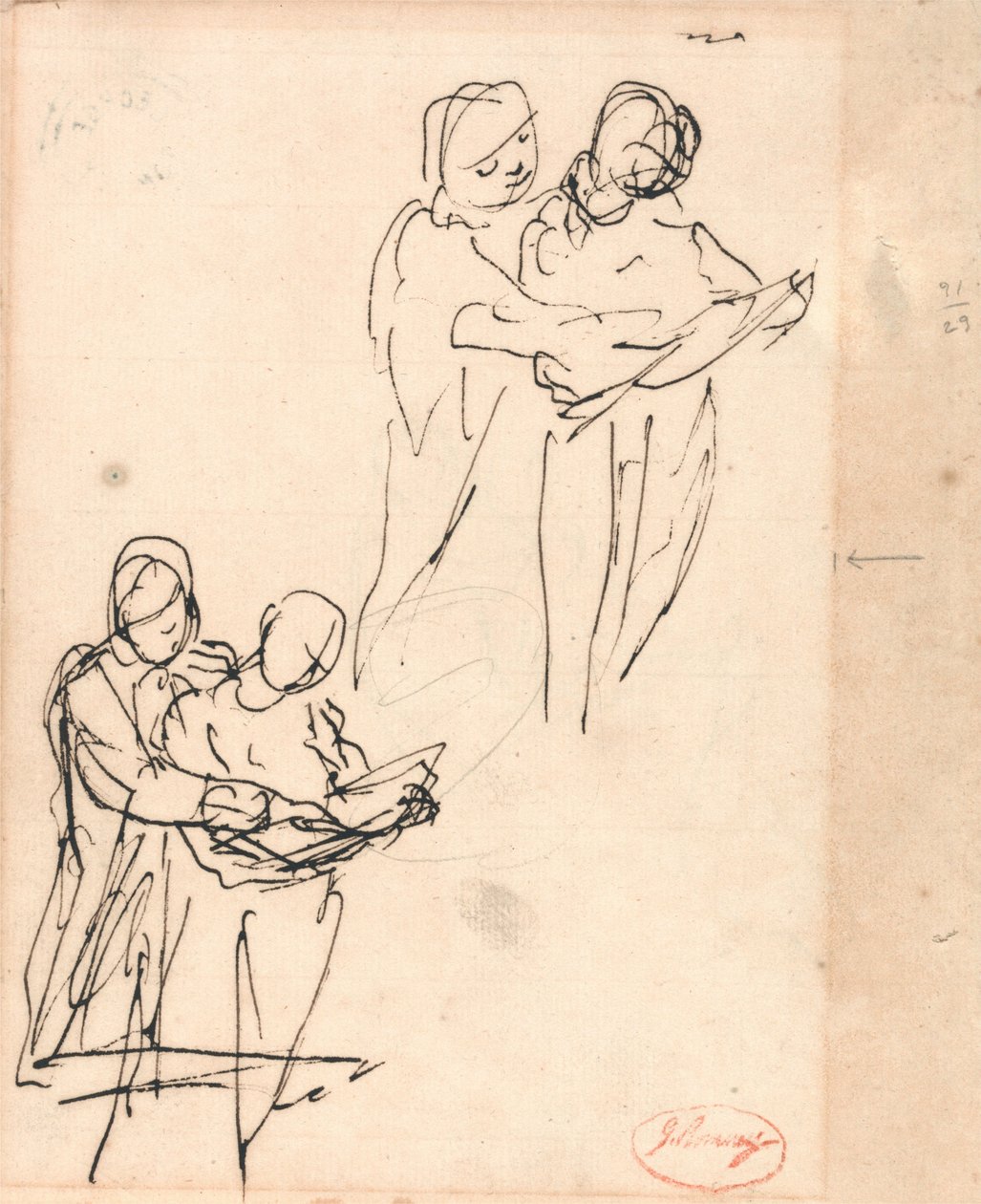 Studier av barn som ser på en bok av George Romney
