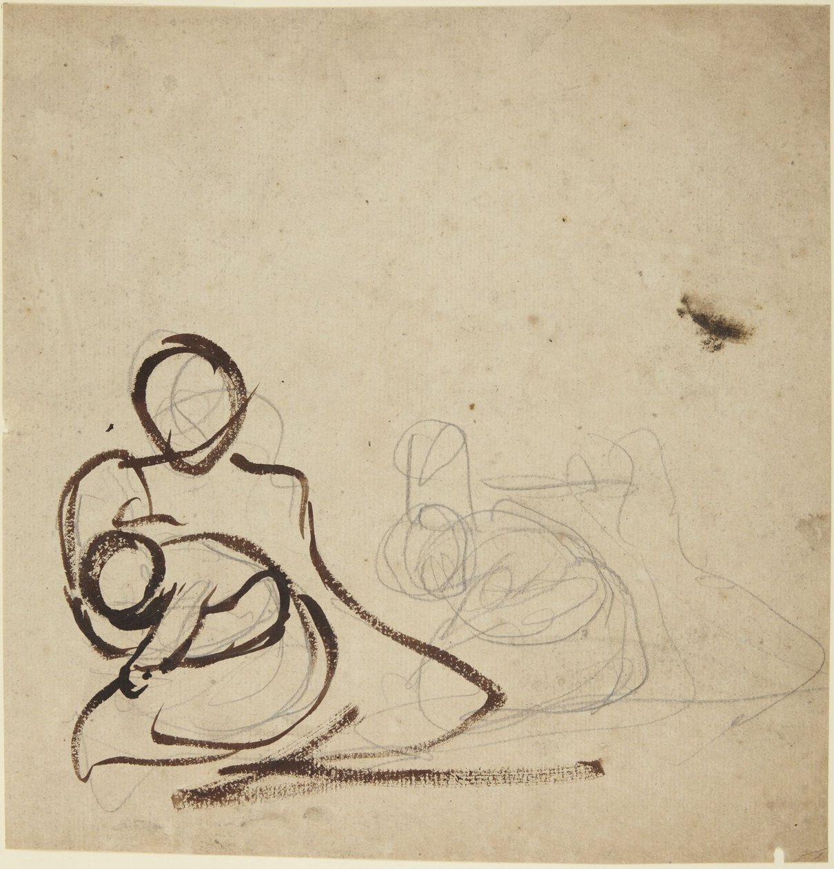 Studier av en sittende kvinne som holder et barn av George Romney