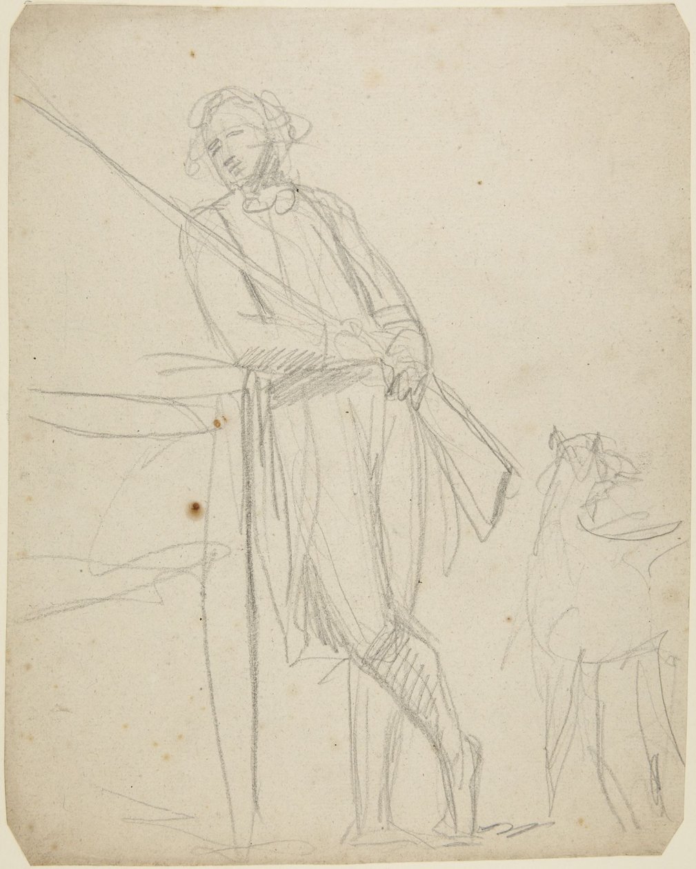 Studie til et helfigurportrett av en mann som holder en pistol av George Romney