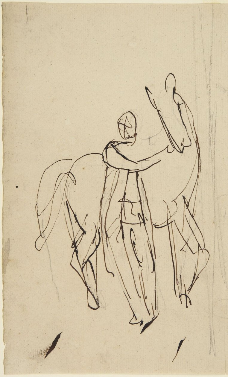 Studie til et portrett av en mann som står sammen med en hest av George Romney