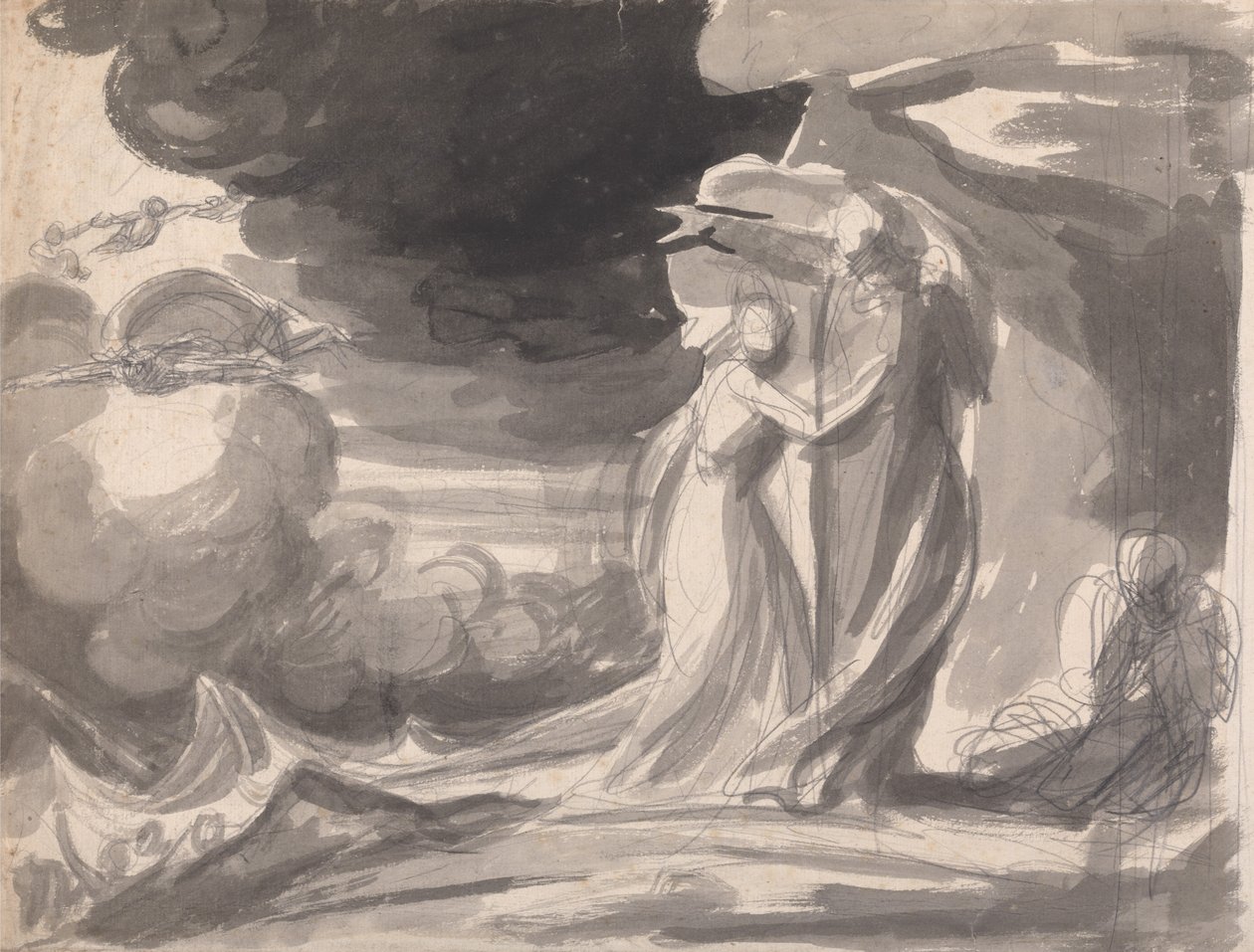 Studie til forlis-scenen, «Stormen»: Prospero og Miranda av George Romney