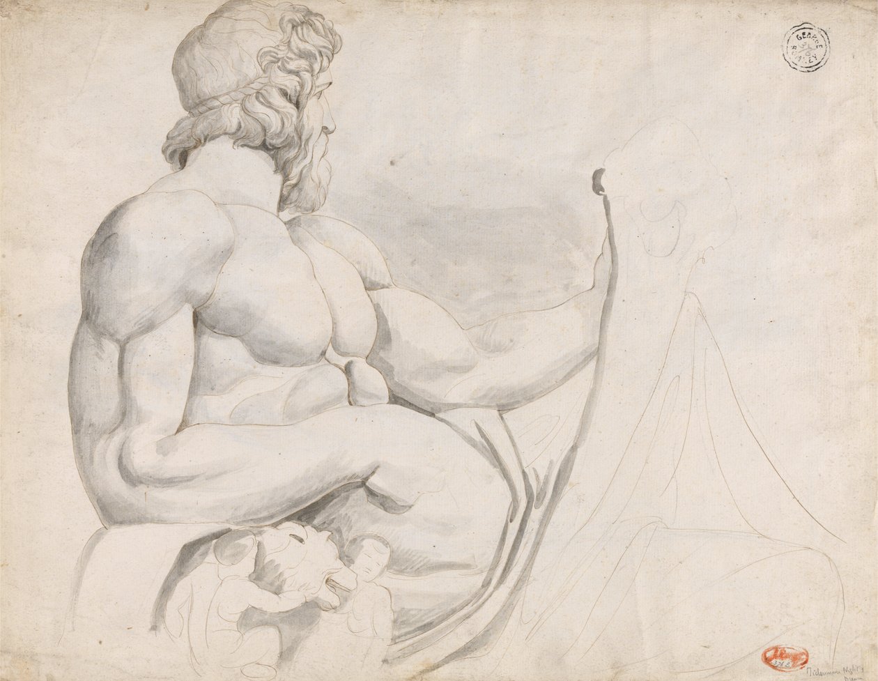 Undersøkelse av skulpturen av elveguden ved elven Tiber av George Romney