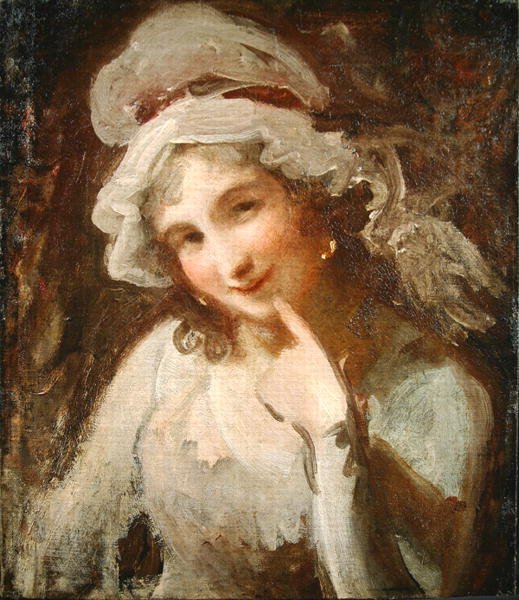 Studie av en smilende ung kvinne (olje på lerret) av George Romney