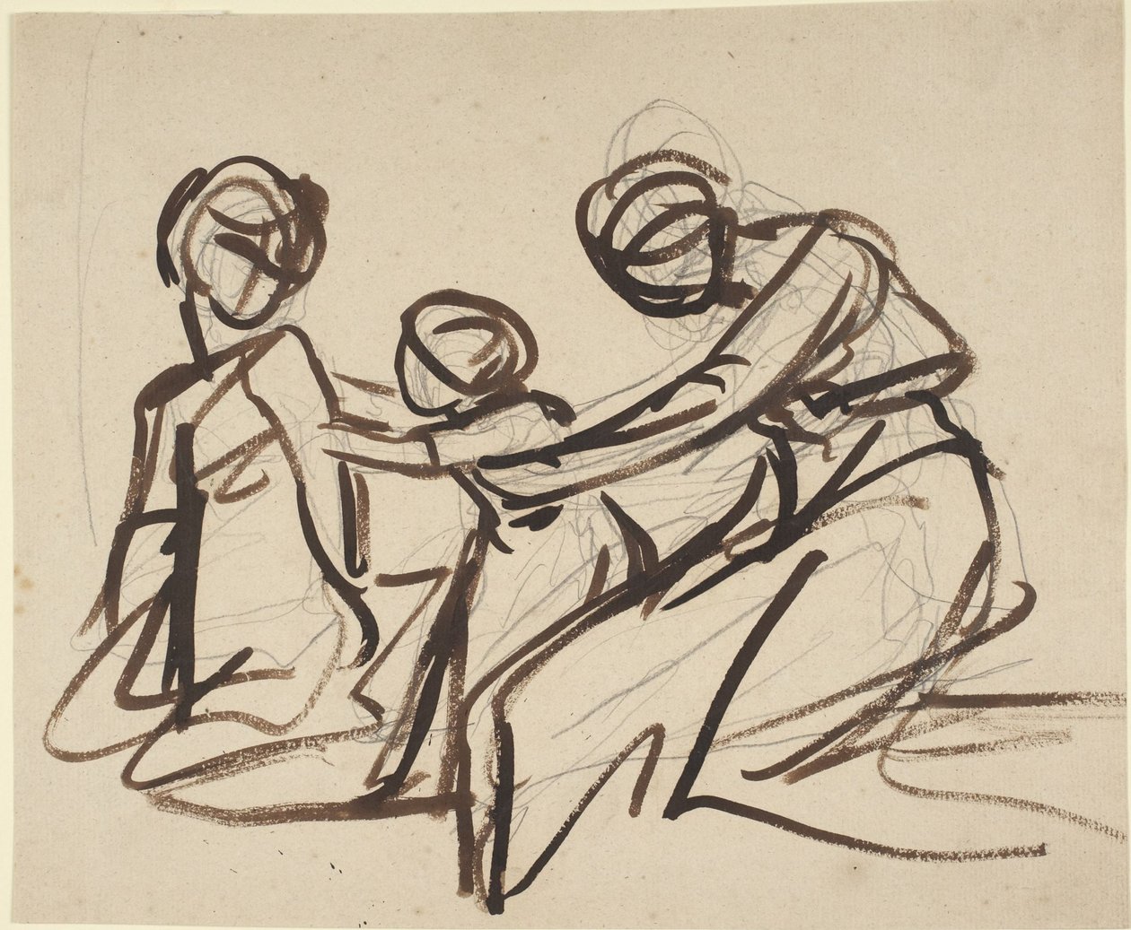 Studie av to sittende kvinner med et barn av George Romney