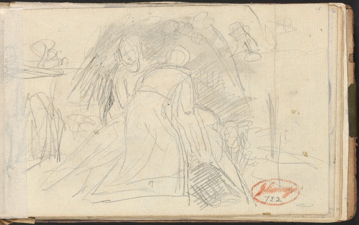 To personer som løfter en person som ligger på magen av George Romney