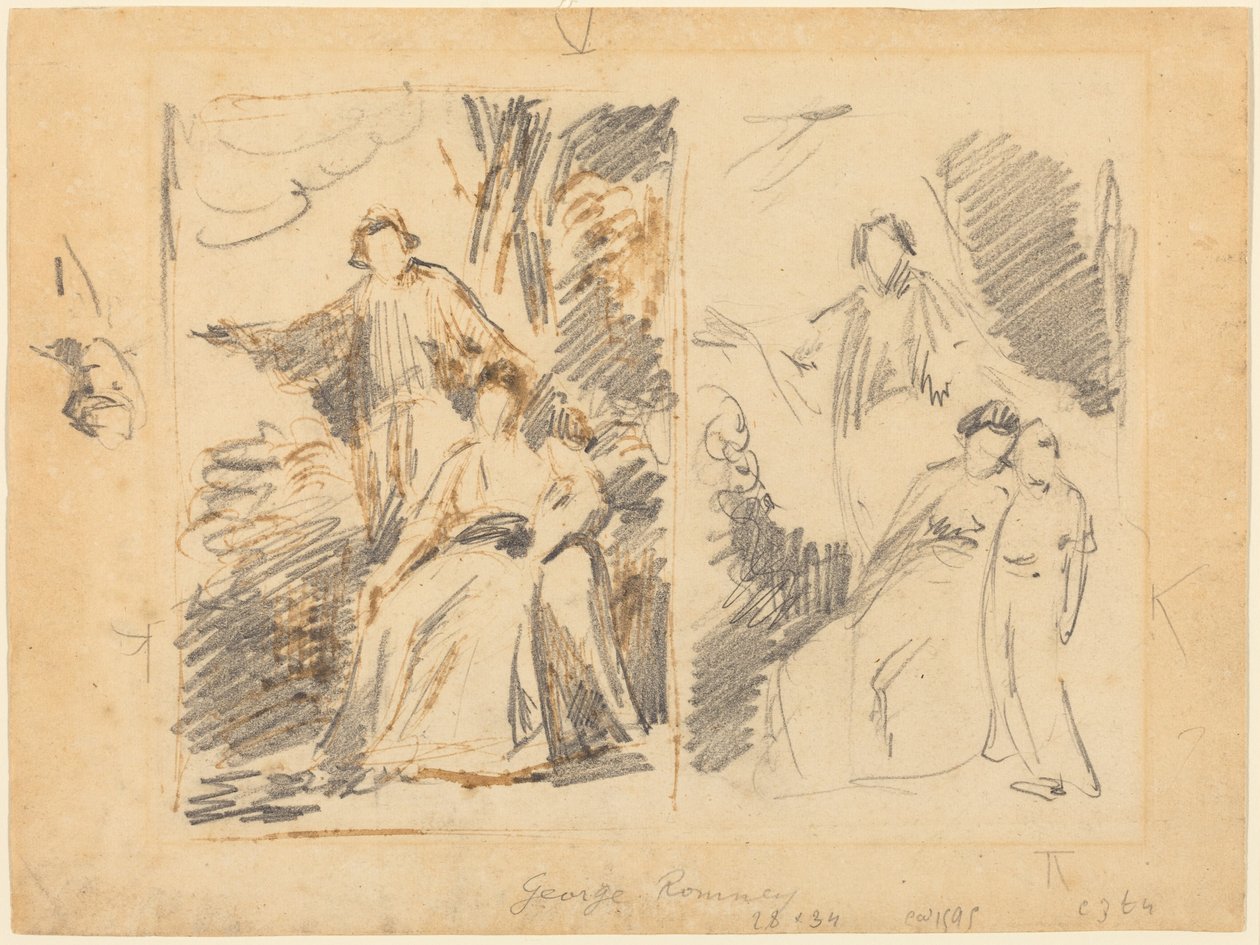 To studier til et portrett av Warren-familien av George Romney