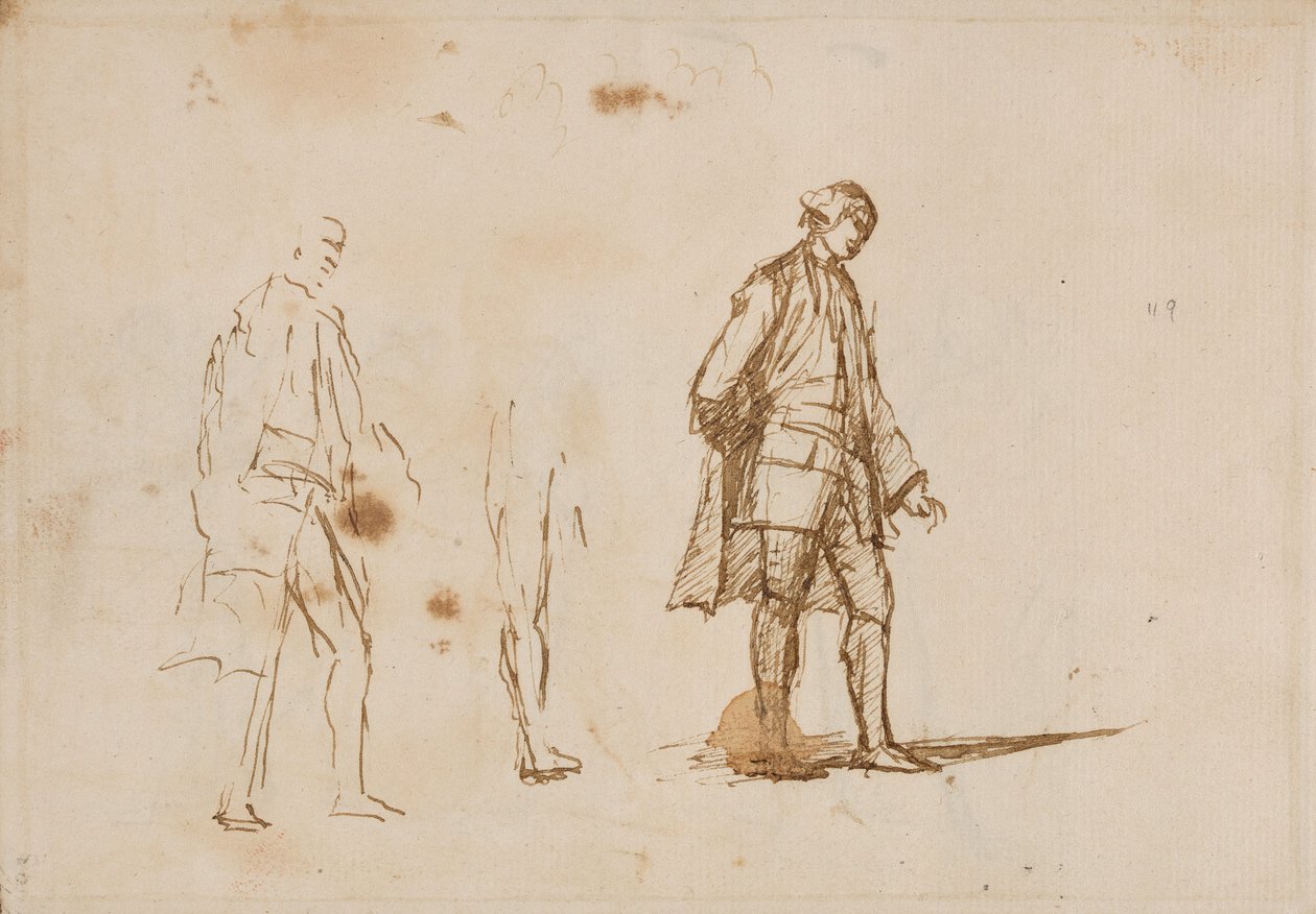 To studier av en mannlig figur av George Romney