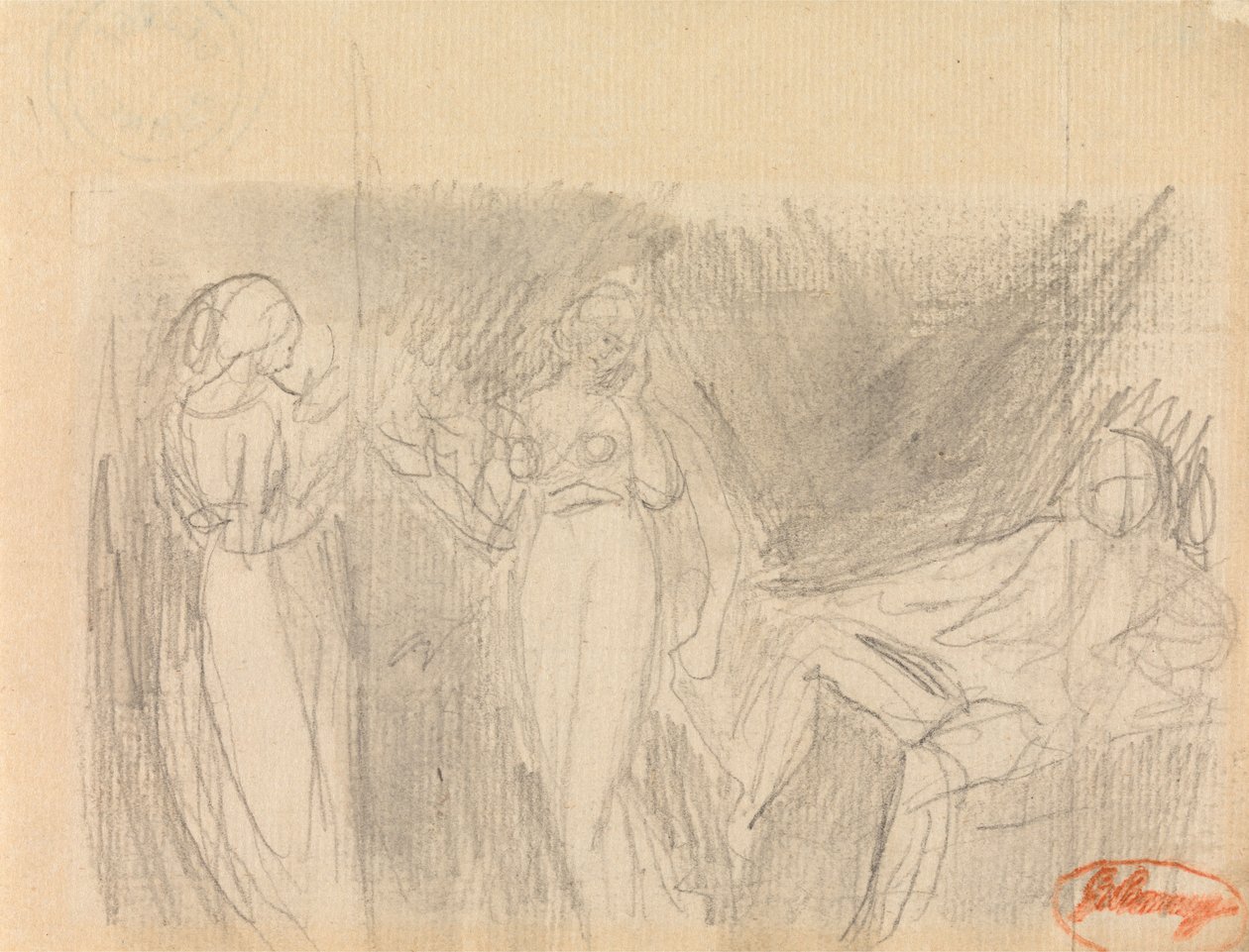 To kvinner og en sittende mann av George Romney