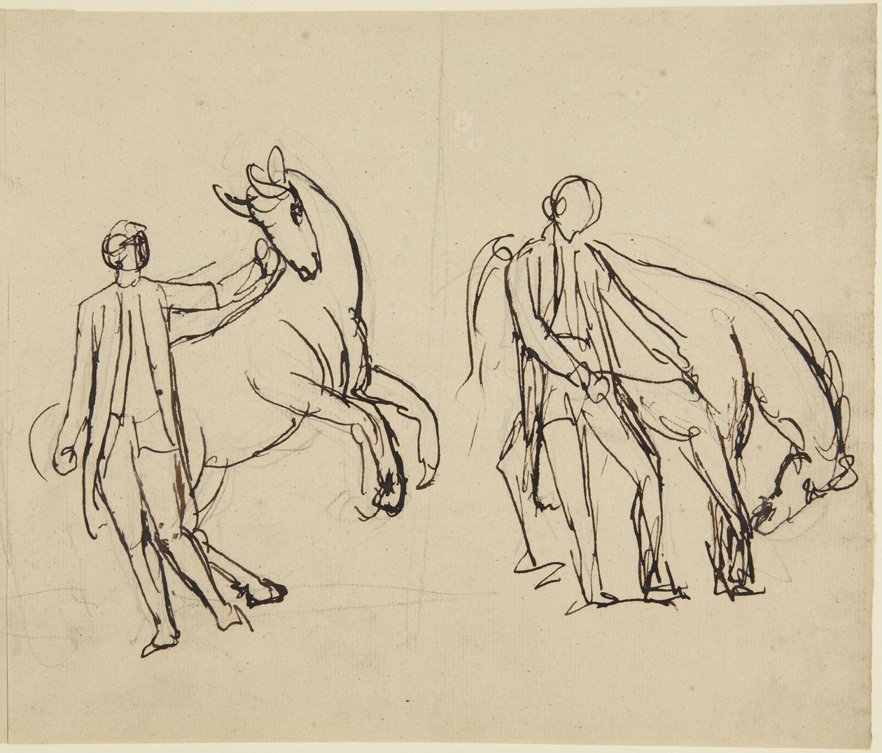 To studier til et portrett av en mann med en hest av George Romney