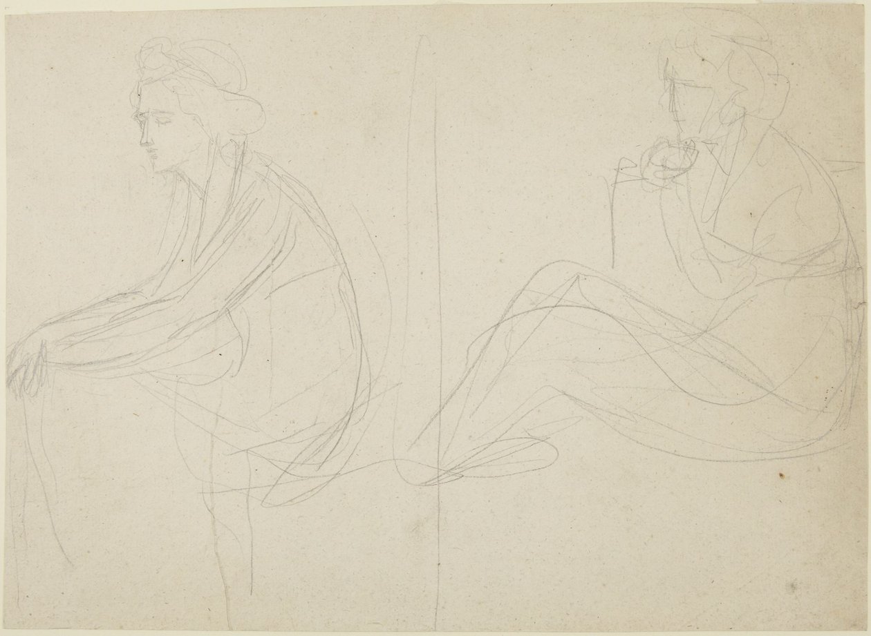To studier av en sittende kvinne av George Romney