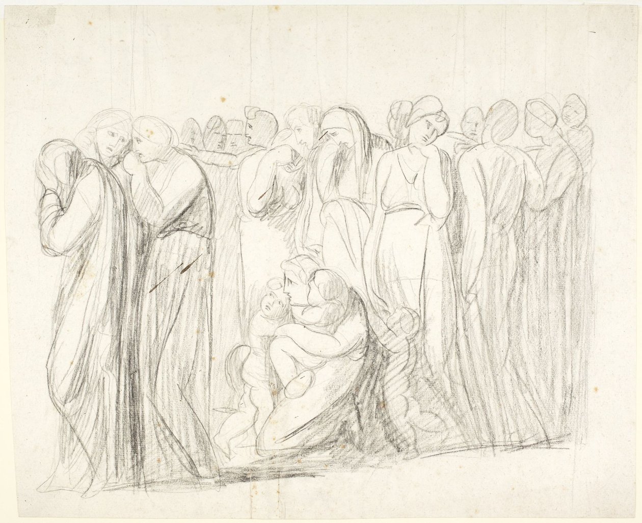 Gråtende kvinner og barn: studie til «Susannas anklage»; Verso: figurstudier av George Romney