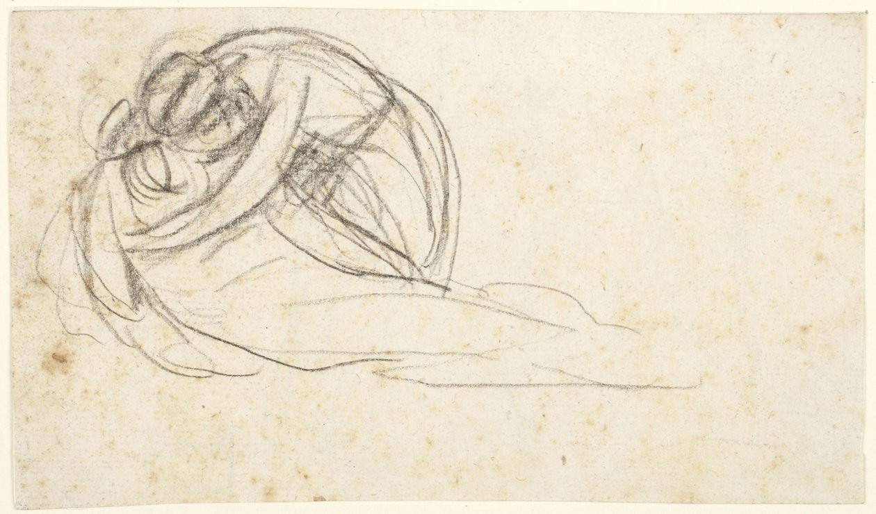Kvinne som omfavner en liggende figur  (baksiden: den nedre halvdelen av to stående figurer) av George Romney