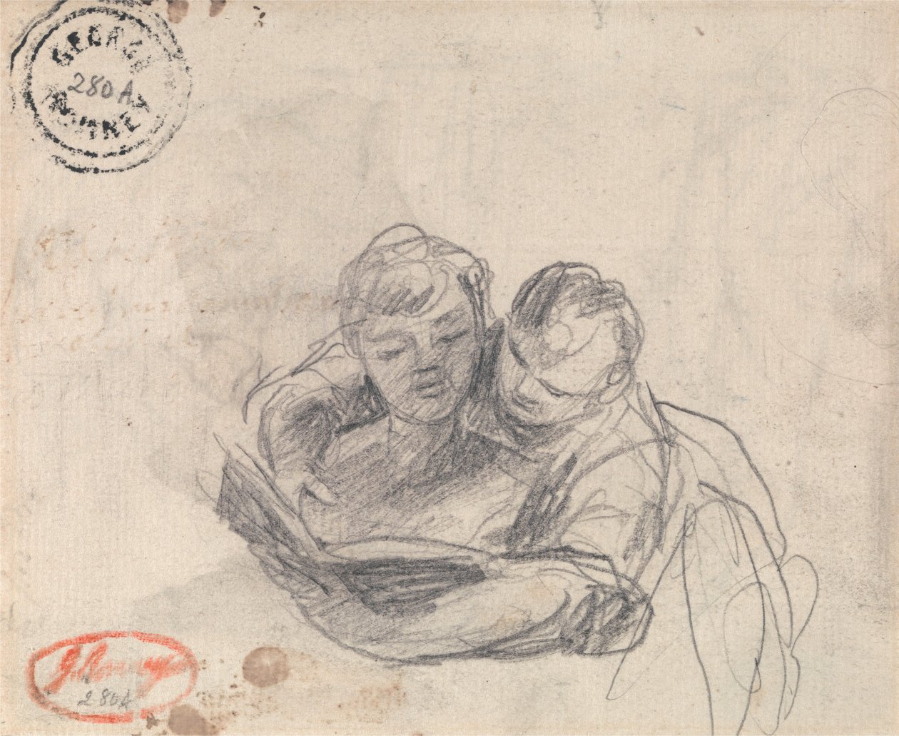 Kvinne som lærer et barn å lese av George Romney