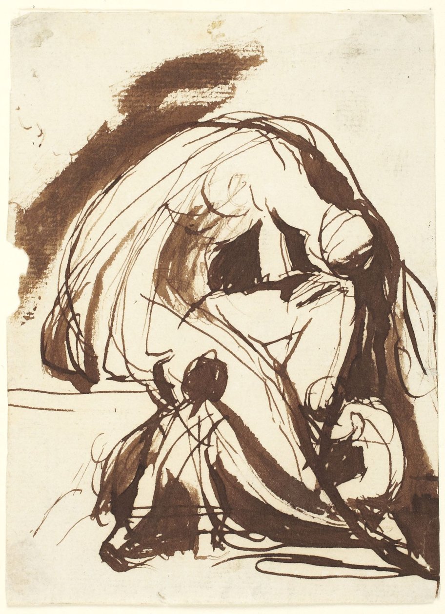En sørgende kvinne med to barn av George Romney