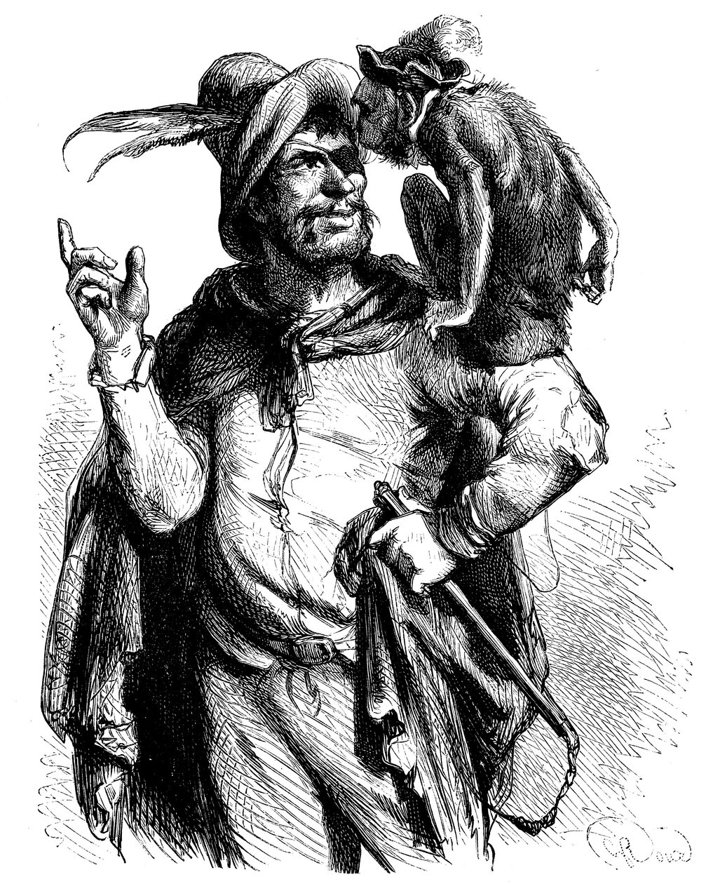 Illustrasjon av George Roux (1853–1929) til Cervantes’ Don Quixote: Mester Peter og apen hans – apen i litteraturen – av George Roux
