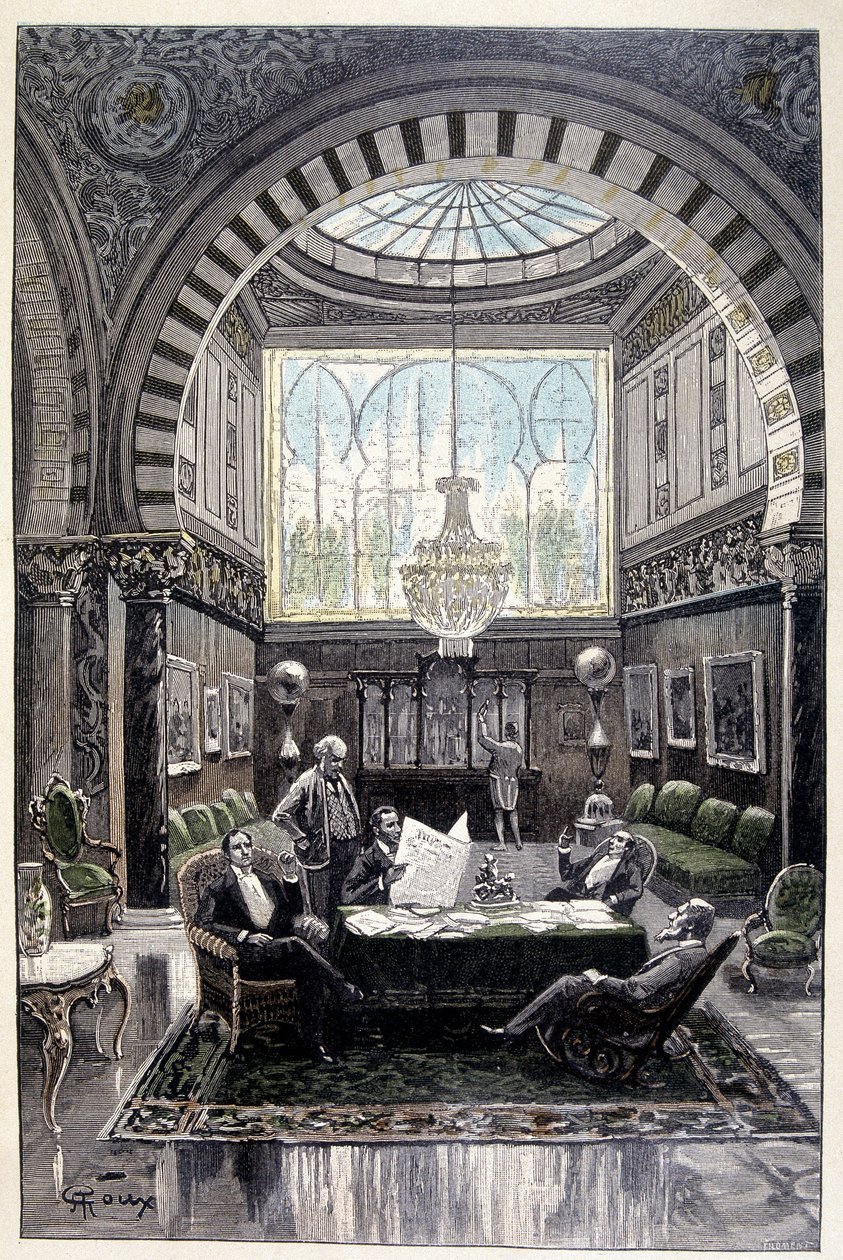 Det var et sted for samtale som var mest behagelig (side 34) i "" Testamentet til en eksentriker"" av Jules Verne av George Roux