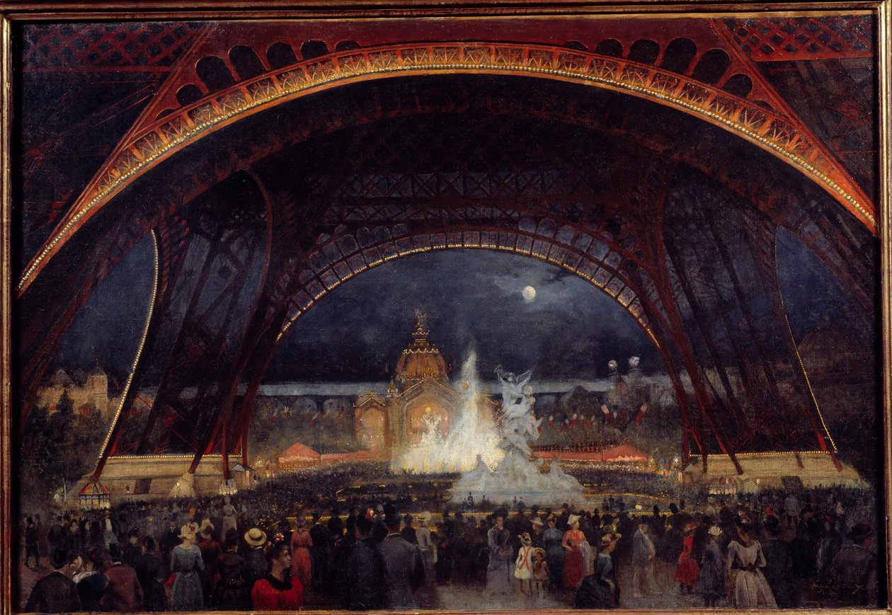 Nattfest på verdensutstillingen i 1889 under Eiffeltårnet maleri av Georges Roux (1800-tallet) 1889 Søn. 0,95x0,65 m Paris, Musee Carnavalet av George Roux