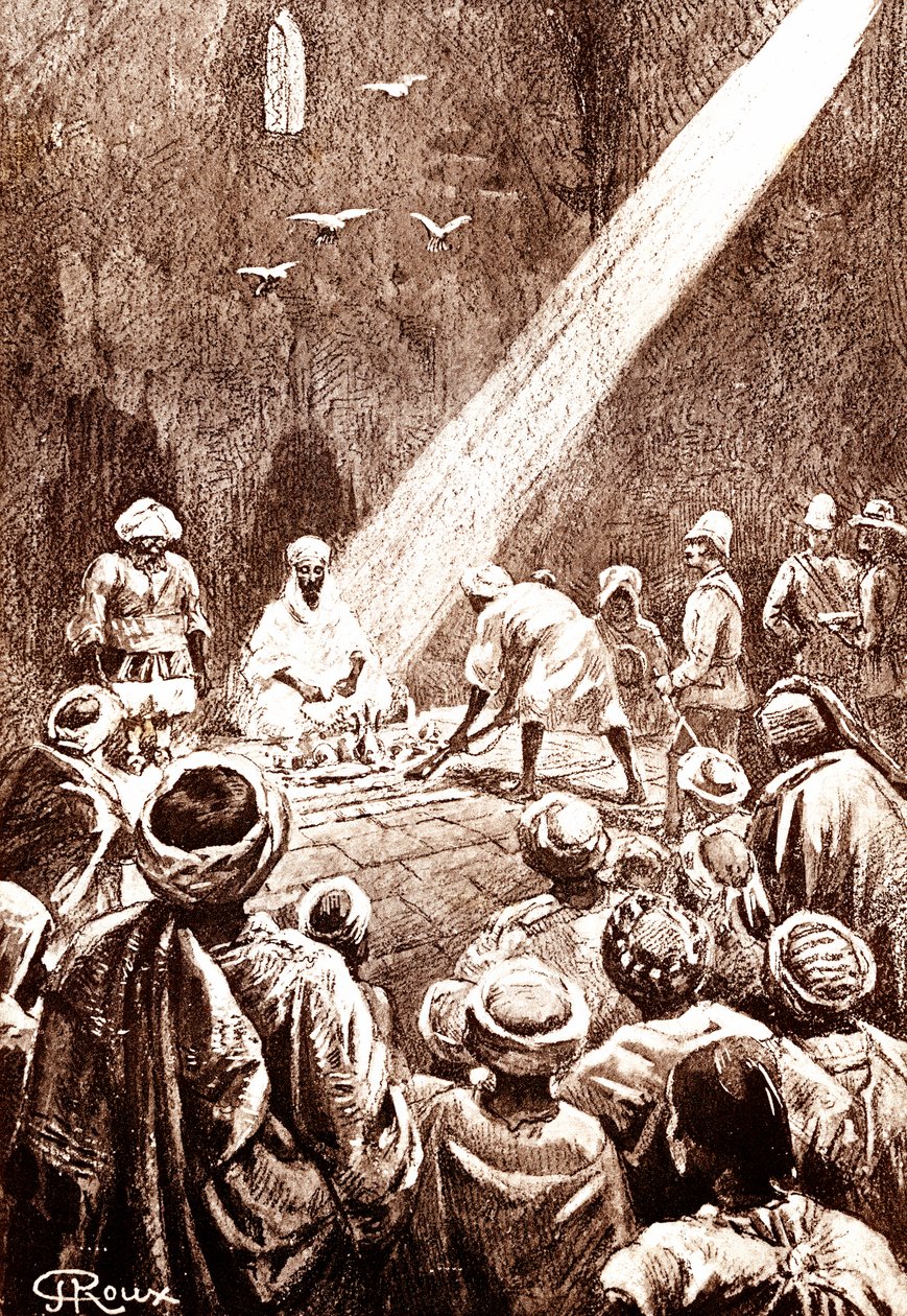 Nubisk ørken. Nord-Sudan-stammen. 1888 (gravering) av George Roux