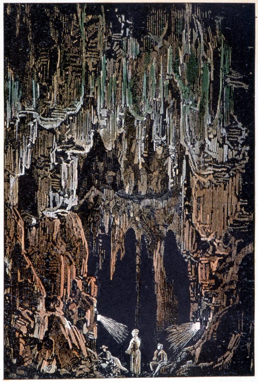 Lampene ble hengt på et lavafremspring i "" Journey to the Center of the Earth"" av Jules Verne av George Roux