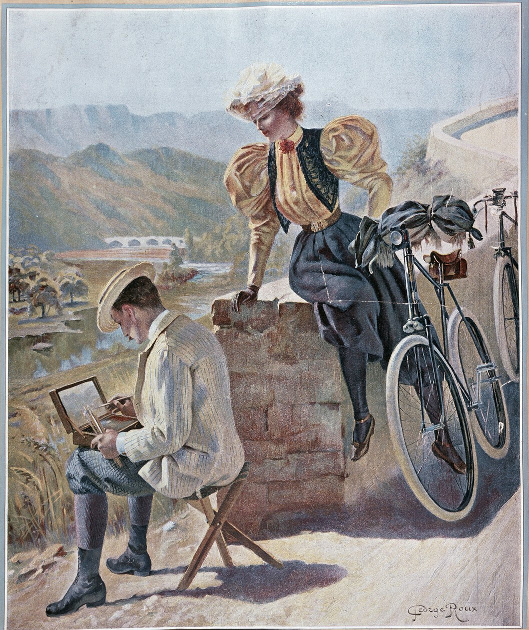 Akvarell og sykling - litografi av Georges Roux, v.1900 av George Roux