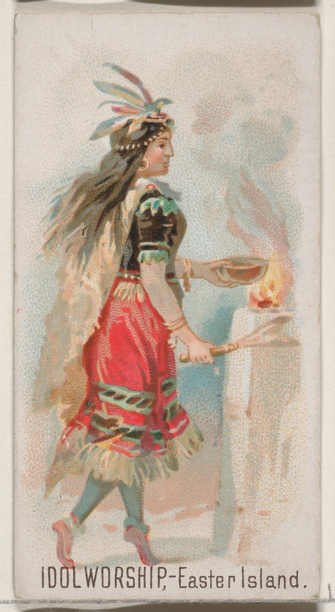 Idol Worship, Easter Island, fra Holidays-serien N80 for Duke-sigaretter, 1890., 1890. av George S. Harris and Sons